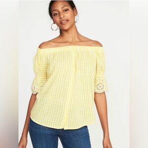 Old Navy Yellow Gingham Off-Shoulder Blouse